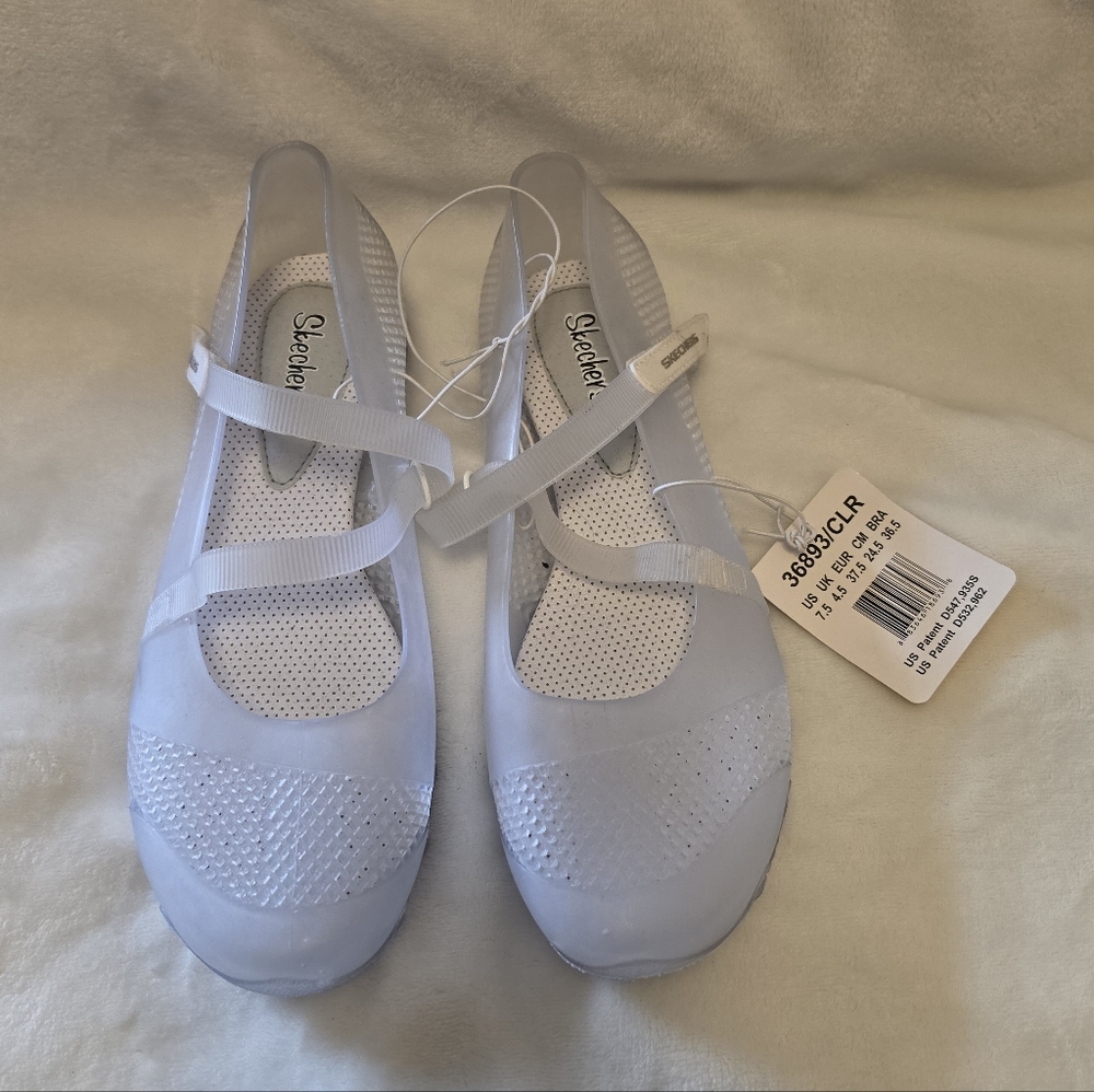 Skechers Cali Clear Mary Jane Ballet Flats with Cross Straps